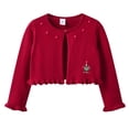 thumbnail image 1 of Girls Cropped Knit Bolero Cardigan Long Sleeve Open Front Shrug with Printed Decorations for Little Kids Wine A 3-4 Years, 1 of 8