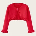 thumbnail image 1 of Girls Cropped Knit Cardigan Solid Ruffle Button Lightweight Sweater Shrugs for Dress Formal Wedding Red 7Y, 1 of 6