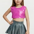 thumbnail image 1 of Girls Cropped Tank Tops Size 3-16 Shiny Sleeveless Crewneck Camisoles Juniors Teens Trendy Solid Polka Dot Pullover Dance Performance Vests, 1 of 4