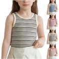 thumbnail image 1 of Girls Cropped Tanks - Crew Neck Crop Tank Tops for Girls Casual Striped Print Lightweight Sleeveless Crop Tops Black 5-6 Years, 1 of 6