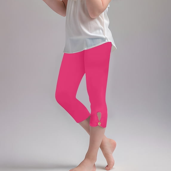 Girls Cropped Trousers Leggings Stretchy Athletic Tights Dance Workout Running Yoga Pants For Kids Teens Daily Wear