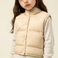thumbnail image 1 of Girls Cropped Winter Vest Quilted Outerwear Sleeveless Jackets Warm Thicken Padded Outwear Gilet Coat with Pockets Khaki 5-6Y, 1 of 5