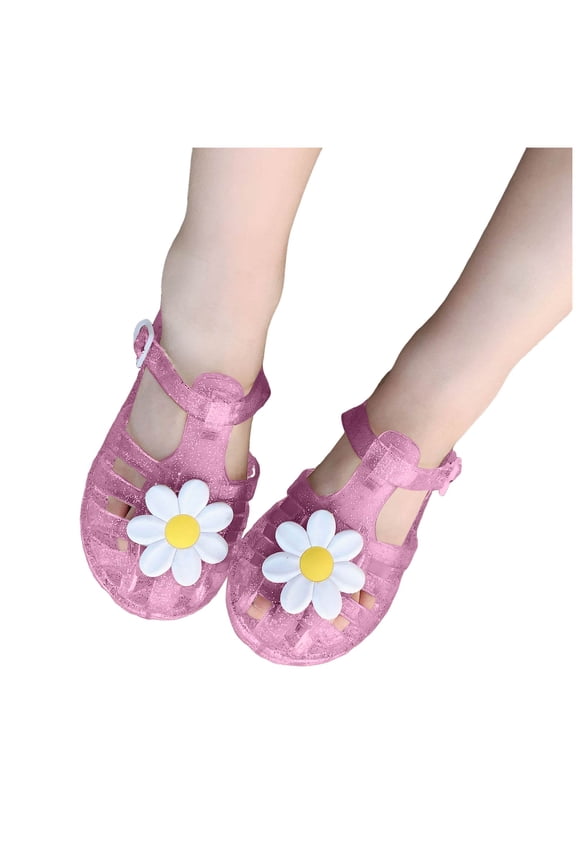 Girls Crystal Jelly Sandals Closed Toe Hollow Out Breathable Summer Beach Shoes with Non-Slip Sole for Casual Wear, Size Little Kid