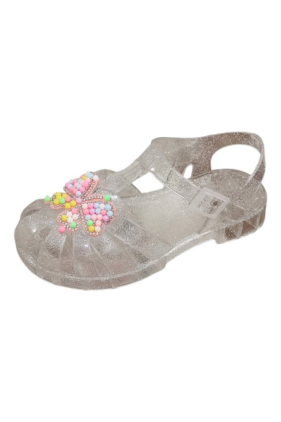 Girls Crystal Jelly Sandals Closed Toe Hollow Out Sparkle Princess Shoes Non-Slip Soft Sole for Summer Beach, Size 25-35