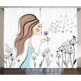 thumbnail image 1 of Ambesonne Retro Curtains 2 Panel Set, Dandelion Flower Spring, 108" x 63", Warm Taupe and Blue, 1 of 3