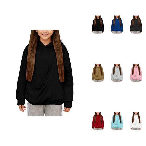 Girls' Cute Animal Print Hooded Sweatshirt, Long Sleeve with Adjustable Shoulder Straps and Front Pockets, Casual Wear Puppies Cats