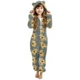 thumbnail image 1 of Girls Cute Bear Print Fleece Jumpsuits Hooded Zip-Up Sherpa Rompers Winter Warm Onesie Romper with Pockets for Kids 5-14 Years, 1 of 6