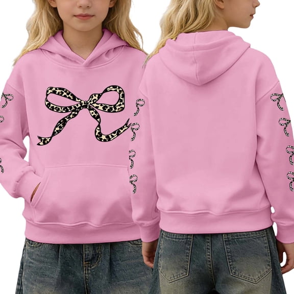 Girls' Cute Bow Print Hooded Sweatshirt Pullover Clothes