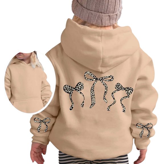 Girls' Cute Bow Print Pullover Hoodie Sweatshirt Outdoor Activities Clothes