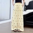 thumbnail image 1 of Girls Cute Bow Print Wide Leg Pants, Elastic Waist Loose Casual Trousers with Pockets Yellow 9-10Y, 1 of 9