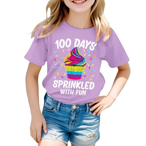 Girls Cute Cartoon Graphic Short Sleeve T Shirt Casual Round Neck Top For Toddler Kids And Teens Daily Wear