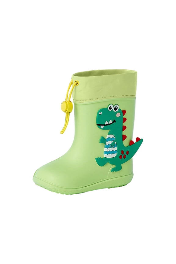 Girls Cute Cartoon Print Rain Boots Easy Open Gusset Toddler Waterproof Footwear Green 140