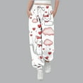thumbnail image 1 of Girls Cute Cat Print Jogger Pants, Soft Stretch Polyester Spandex Multicolor Casual Loungewear with Adjustable Drawstring & Side Pockets,Size 13-14 T, 1 of 5
