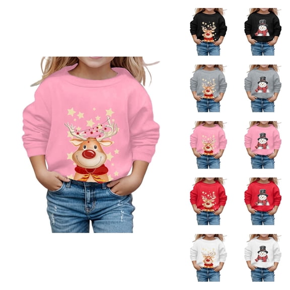 Girls Cute Christmas Sweatshirts 2025 Long Sleeve Crewneck Holiday Graphic Sweat Shirts Kids Pullover Tops