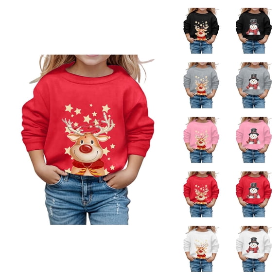 Girls Cute Christmas Sweatshirts 2025 Long Sleeve Crewneck Holiday Graphic Sweat Shirts Kids Pullover Tops
