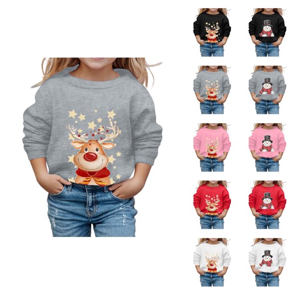 Girls Cute Christmas Sweatshirts 2025 Long Sleeve Crewneck Holiday Graphic Sweat Shirts Kids Pullover Tops