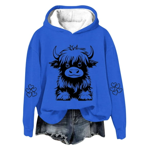 Girls Cute Cow Hoodies Funny Graphic Sweatshirt Hooded Cowgirl Long Sleeve Kids Oversized Pullover Tops Thin Fleece Spring Fall Sweatshirts