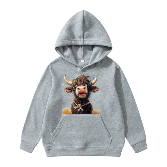Girls Cute Cow Print Hoodie Soft Comfortable Breathable Pullover Sweatshirt for Kids