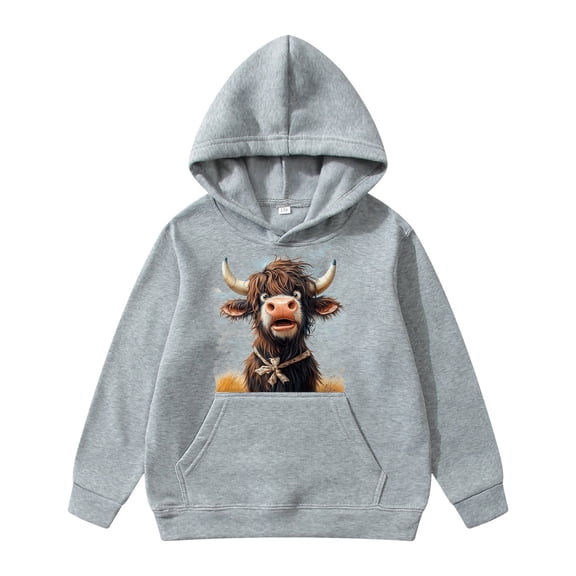 Girls Soft Hoodie Cute Cow Print Pullover Comfortable Casual Sweatshirt for Kids