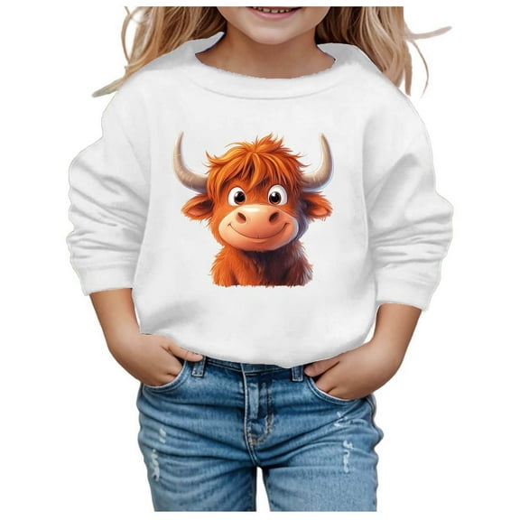 Girls Hoodies & Sweatshirts Cute Cow Print Long Sleeve Casual Hoodless Sweatshirt for Autumn and Winter