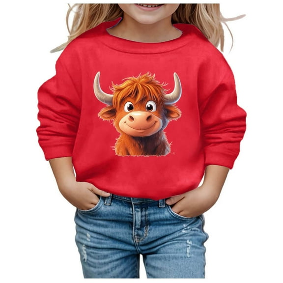 Girls Hoodies & Sweatshirts Cute Cow Print Long Sleeve Casual Hoodless Sweatshirt for Autumn and Winter