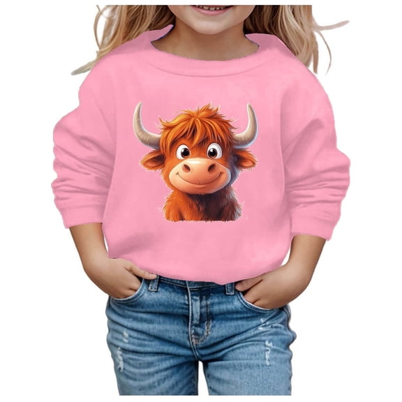 Girls Hoodies & Sweatshirts Cute Cow Print Long Sleeve Casual Hoodless Sweatshirt for Autumn and Winter