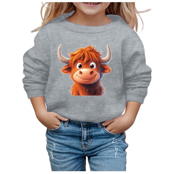 Girls Hoodies & Sweatshirts Cute Cow Print Long Sleeve Casual Hoodless Sweatshirt for Autumn and Winter