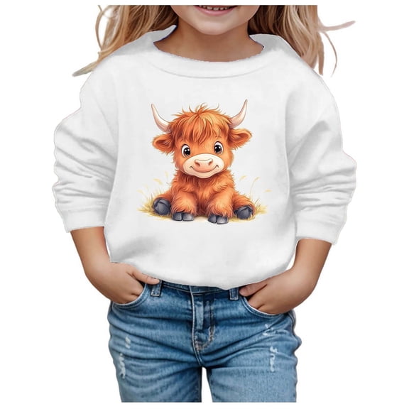 Girls Cute Cow Print Sweatshirt Long Sleeve Round Neck Casual Pullover Winter Warm Top Soft Comfortable Fashion Outerwear