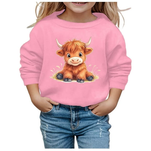 Girls Cute Cow Print Sweatshirt Long Sleeve Round Neck Casual Pullover Winter Warm Top Soft Comfortable Fashion Outerwear