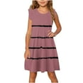 thumbnail image 1 of Girls Cute Dresses Ruffle Sleeveless Round Neck Sundresses Teens Juniors Trendy Stripe Printed Pullover Summer Midi Dress 4-14 Years, 1 of 7