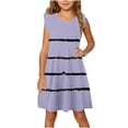thumbnail image 1 of Girls Cute Dresses Ruffle Sleeveless Round Neck Sundresses Teens Juniors Trendy Stripe Printed Pullover Summer Midi Dress 4-14 Years, 1 of 7