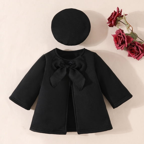 Girls Cute Flannel Long Sleeve Jacket With Hat Two Piece Set Black 9-12 Months