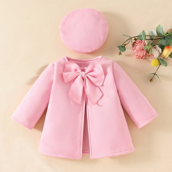 Girls Cute Flannel Long Sleeve Jacket With Hat Two Piece Set Pink 6-9 Months