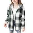 thumbnail image 1 of SHUNSUI Girls Cute Flannel Plaid Button Down Top with Pockets Long Sleeve Hooded Jacket, 1 of 3