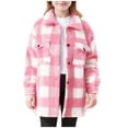 thumbnail image 1 of Girls Cute Fuzzy Fleece Shacket Long Sleeve Plaid Lapel Shirt Jacket Casual Loose Winter Warm Soft Coat with Pockets 4-15 Years, 1 of 5