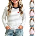 thumbnail image 1 of Girls Cute Heart Embroidered Long Sleeve T-Shirt Striped Contrast Crew Neck Casual Basic Top Soft Breathable Fall Daily Layering Tee for Kids Pink, 1 of 6
