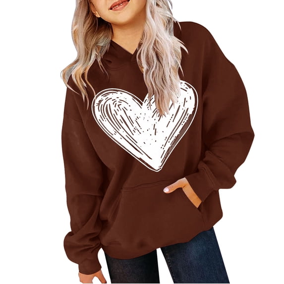 Girls Cute Heart Print Hoodies Teen Casual Oversized Fleece Sweatshirt with Pocket Kids Boy Fall Winter School Trendy Clothes