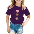 thumbnail image 1 of Girls Cute Heart Print T-Shirt, Leopard Solid Color Heart Design Short Sleeve Crew Neck Casual Tee for Kids, Summer Fashion Top for Daily Play Wear(Purple,7-8 Years), 1 of 4
