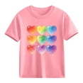 thumbnail image 1 of Girls Cute Heart Short Sleeve T-Shirt | 100% Cotton Kids Rainbow Graphic Tee | Pink Valentine's Day Casual Top Ages 4-10,Size 4 T, 1 of 9