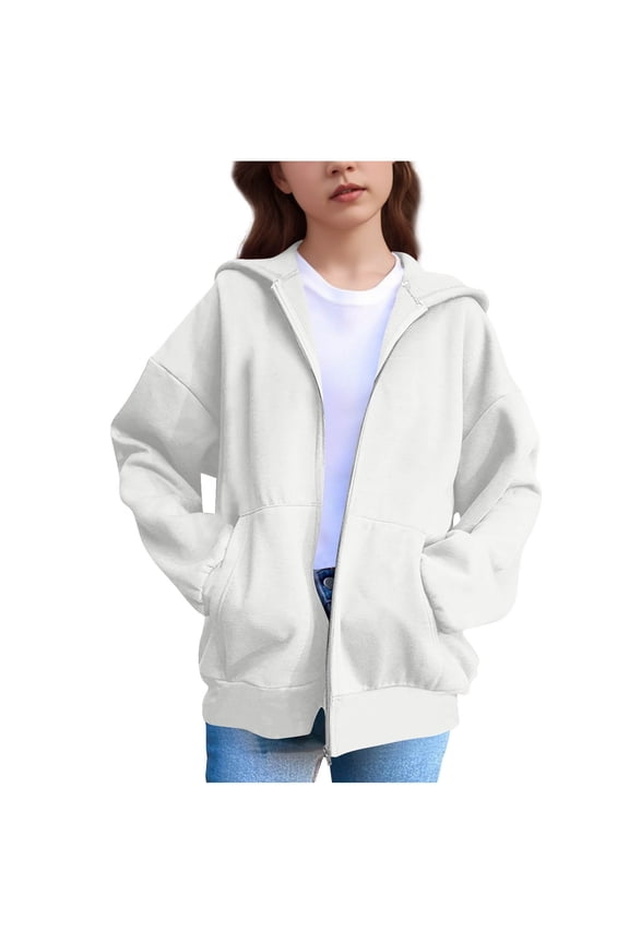 Girls Cute Hoodie Full Zip Up Jackets with Pockets Cat Ears Hooded Sweatshirt Coats for Fall Spring Winter (14-15 Years, White)