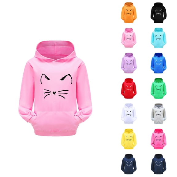 Girls Cute Hoodies 2025 Fall Winter Long Sleeve Casual Cat Graphic Hooded Sweatshirt with Pockets Kids Pullover Tops