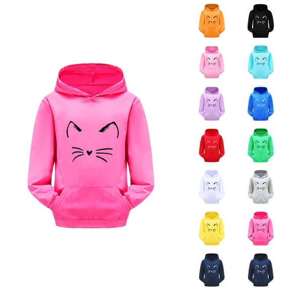 Girls Cute Hoodies 2025 Fall Winter Long Sleeve Casual Cat Graphic Hooded Sweatshirt with Pockets Kids Pullover Tops