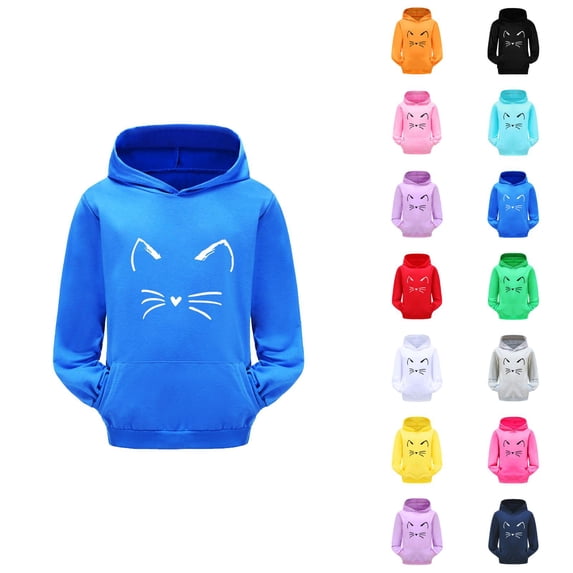 Girls Cute Hoodies 2025 Fall Winter Long Sleeve Casual Cat Graphic Hooded Sweatshirt with Pockets Kids Pullover Tops