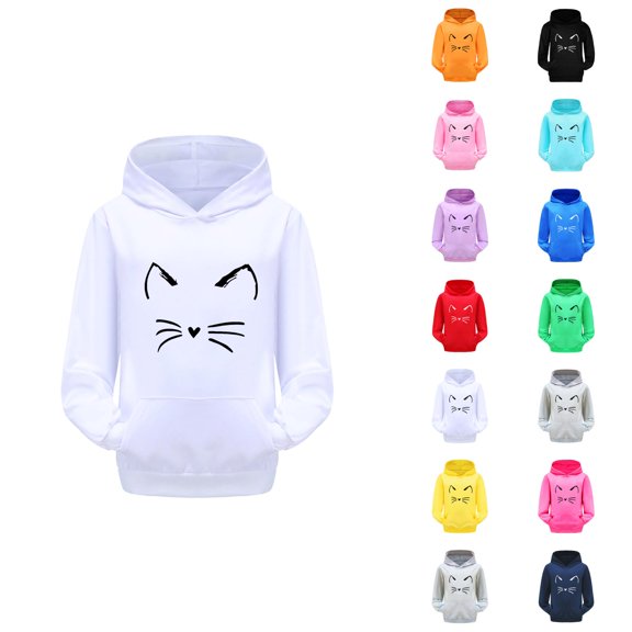 Girls Cute Hoodies 2025 Fall Winter Long Sleeve Casual Cat Graphic Hooded Sweatshirt with Pockets Kids Pullover Tops