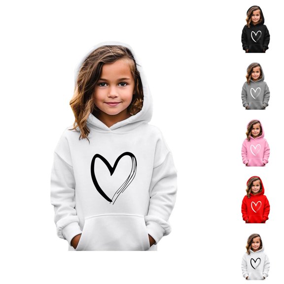 Girls Cute Hoodies 2025 Long Sleeve Casual Heart Graphic Hooded Sweatshirt with Pockets Kids Pullover Tops