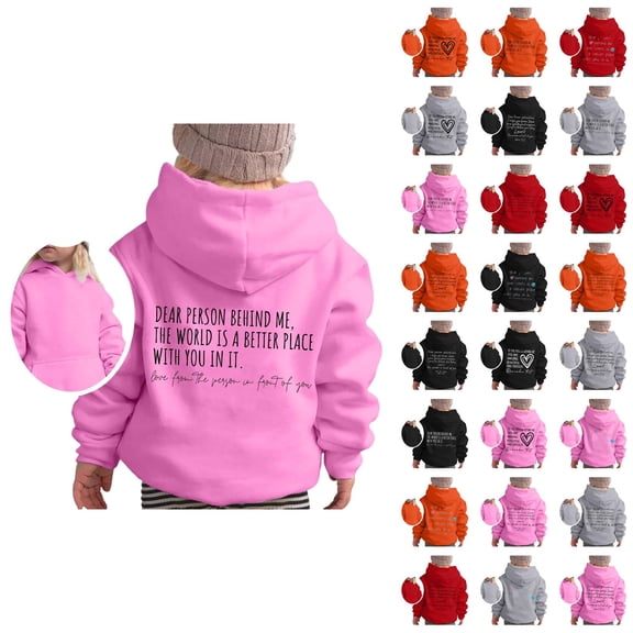 Girls Cute Hoodies Dear Person Behind Me Long Sleeve Graphic Hooded Sweatshirt with Pockets Kids Pullover Tops