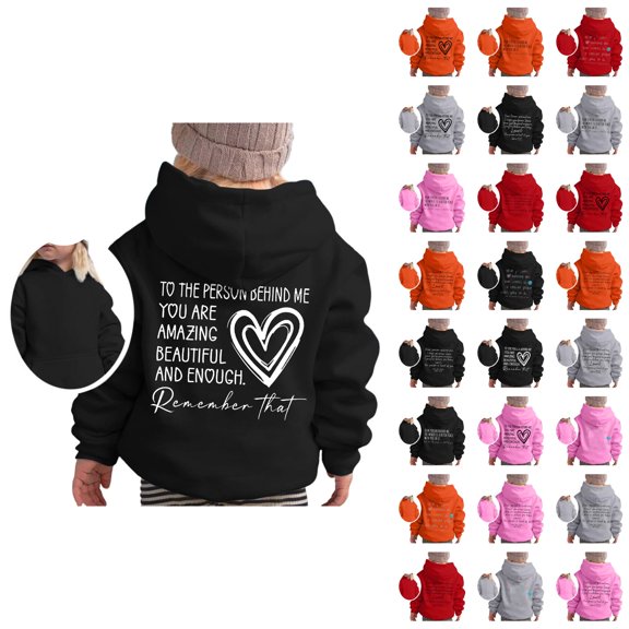 Girls Cute Hoodies Dear Person Behind Me Long Sleeve Graphic Hooded Sweatshirt with Pockets Kids Pullover Tops
