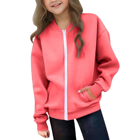 Girls Cute Hoodies Oversized Zipper Long Sleeved Sports Jacket with Pockets 5-14 Years Tween Girls Tops