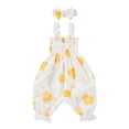 thumbnail image 1 of Girls Cute Jumpsuit Sleeveless Smocked Satin Pants Bodysuit Rompers Baby Bloomers Silk Holiday Funny Baby Onesies, Yellow, 0 Months, 1 of 7