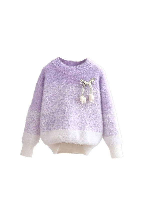 Girls Cute Knit Sweater Flower Crewneck Long Sleeve Cozy Chunky Loose Sweaters Fall Winter Pullover Tops for 5-13 Years